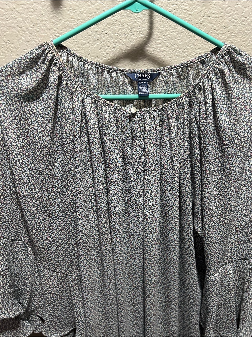 Chaps Micro Floral Ruffle Sleeve Blouse - Picture 8 of 9